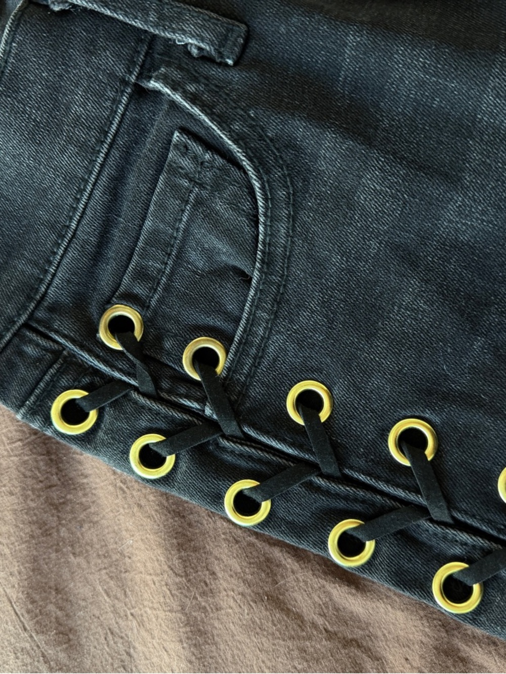 Black Lace-Up Side-Detail Skinny Jeans - Picture 4 of 5